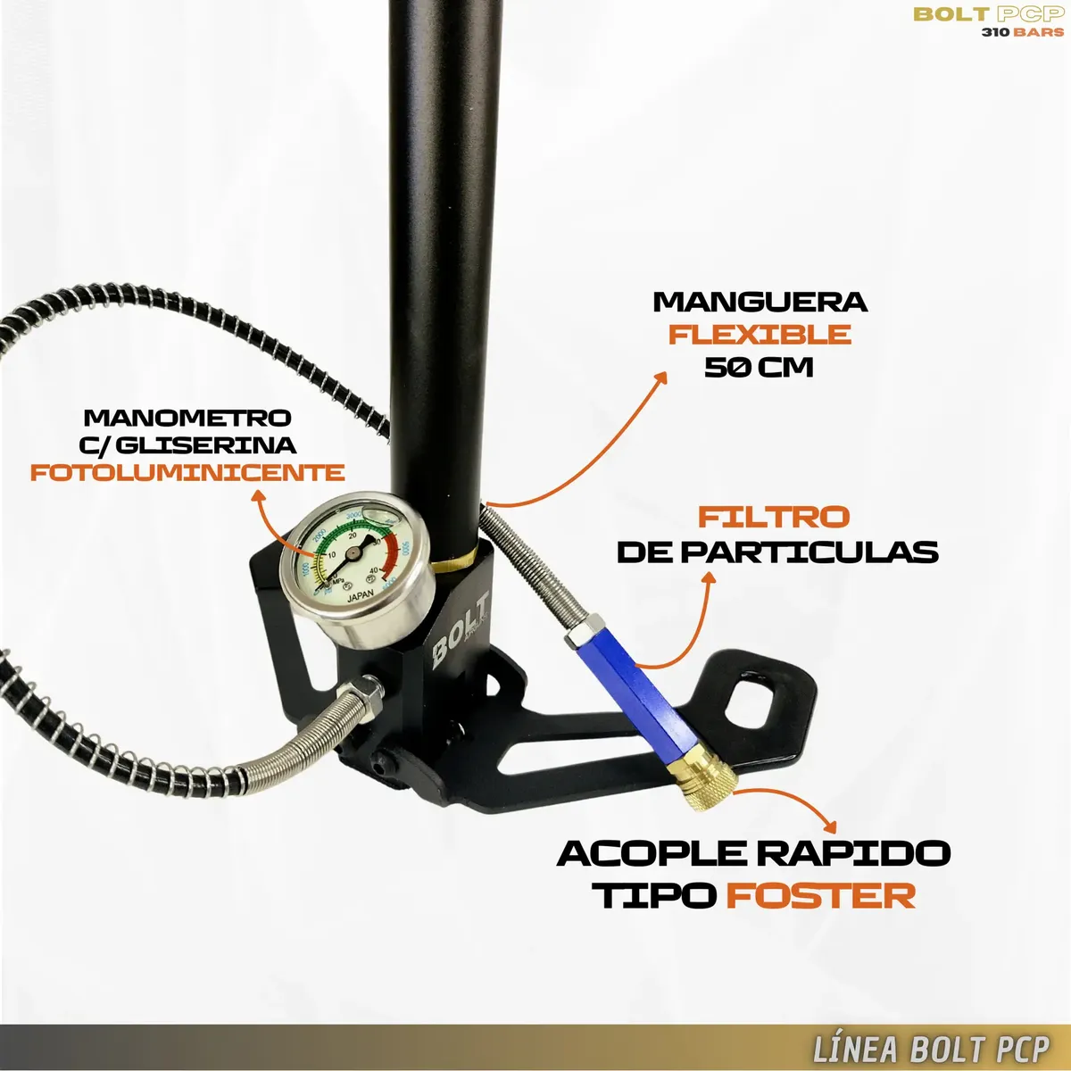 Inflador Pcp Bolt (Fox) Alta Presión Con Manómetro Y Kit - Imagen 3