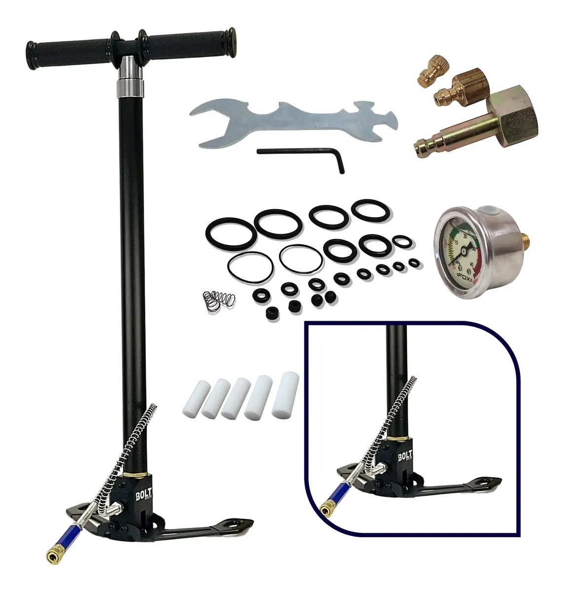 Inflador Pcp Bolt (Fox) Alta Presión Con Manómetro Y Kit